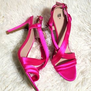 H&M Pink Santin Strappy Heels